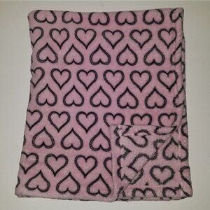 HB Pink Black Hearts Baby Blanket Girl Fleece Lovey 30" x 36"